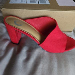Red open-toe mules Size 10